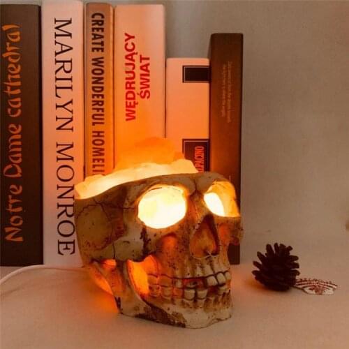 1 PCS LED Table Lamp Skull Salt Stone Lamp Horror Ghost Head Shaped Night Light USB Indoor Lighting Household Decor