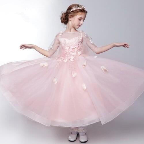 Mingli Tengda Small Princess Flower Girl Dresses Fairy Pink Lace Longuette Floret Child Long Dress For Wedding Primera Comunion