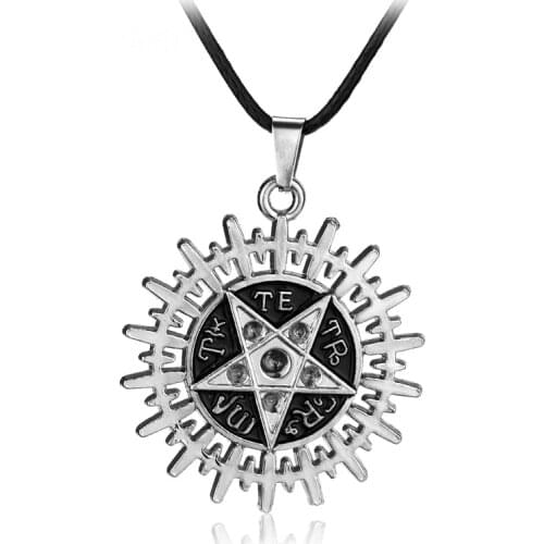 MQCHUN Black Butler Alloy Pentacle Pentagram Pendant Charm Necklace Ciel Sebastian Deed Rotatable Necklaces High Quality Gifts