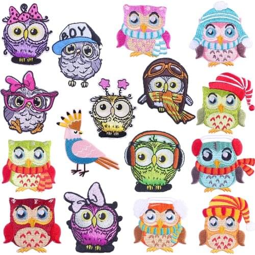 Cartoon Lovely Owl Embroidered Patches for Clothing Stickers Applique Cute Birds Iron On Pathes On Clothes Stripe Clothing Patch