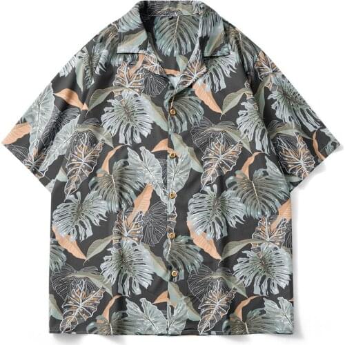 Men Summer Shirt Leaves Printed Hawaiian Shirts Casual Short Sleeve Cuban Collar Beach Shirt for Men Blouses Tops Camisa Homme