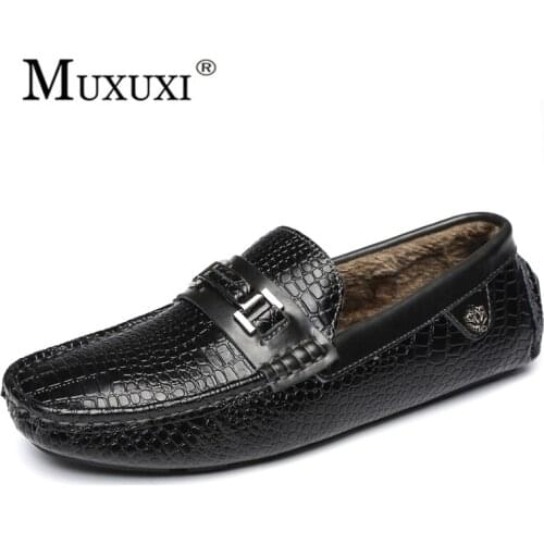 New arrival high quality genuine leather casual shoes men snow loafers soft breathable flats driving shoes Classical warm shoes