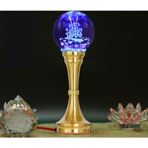 A Pair Wholesale Buddhism supply HOME SHOP temple altar worship God of wealth bring money GOOD LUCK colour crystal buddha Light