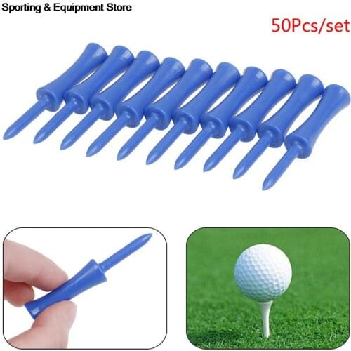 50Pcs/lot Plastic Golf Tees 68mm Durable Rubber Cushion Top Golf Tee Blue Color