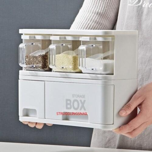 Plastic Seasoning Storage Box Set Kitchen Organizer Rangement Cuisine Stackable Condiment Storage Container with Drawer