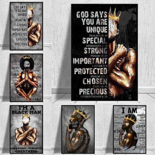Black King African Man Canvas Art Poster And Prints Motivational Slogan Wall Painting For Living Room Decor Mural Pictures