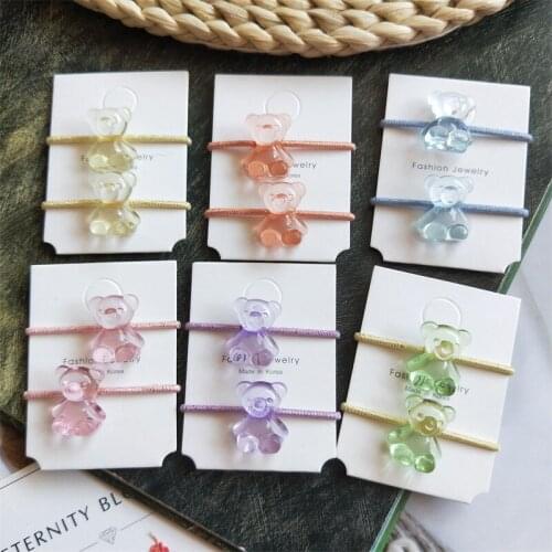 2PCS Transparent Bear Princess Cartoon Cute Headwear Kids Elastic Hair Bands Children Tie Ropes Girls Accessories Baby Headdress