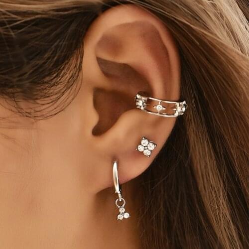 2021Vintage Fashion Silver Color Crystal Star Clip Earring For Women Ear Cuff Girls Jewerly Gifts Wholesale E05