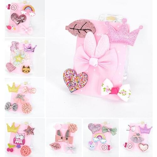 5pcs/set Crown Bowknot Hairpins Baby Stars Hairclips Cartoon hair clips kids girls handmade Barrettes Bebe Accessories headwear