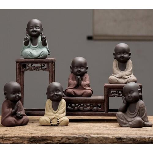Buddha statues small monk color sand ceramic home club geomantic decoration Purple Sand Figurines Tea Pet L9