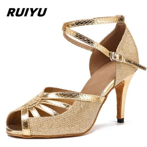Ladies Latin Shoes Salsa Tango Dancing Shoes Banquet Wedding High Heel Sandals Soft Bottom Dames Schoenen Black Silver Gold