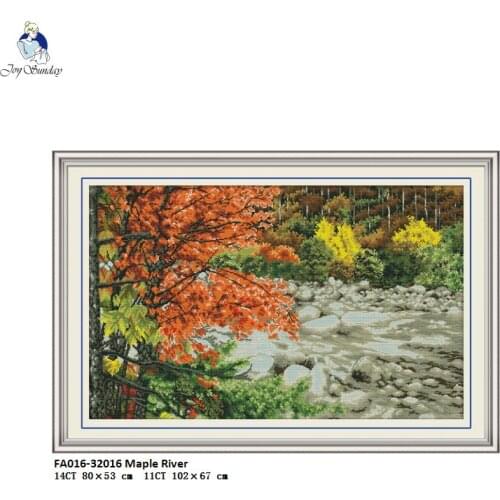 Joy Sunday Maple River DIY aida Cross Stitch Cotton thread DMC Print Canvas 14CT and 11CT For Embroidery Home Decor Needlework