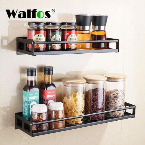 Walfos Kitchen Organizer Wall Mount Bracket Wall Storage Rack Spice Jar Rack Cabinet Shelf Kitchen Gadget Supplies Bathroom Rack