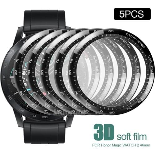 5pcs 3D Curved Edge Soft Clear Full Coverage Protective Film For Huawei Honor Magic Watch 2 46mm Screen Protector (Not Glass)
