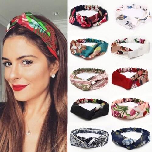 30 Colors Hair Tie For Women Cross Top Knot Elastic Twisted Knotted Headwrap Chiffon HairHand Autum Headband Accessories Floral