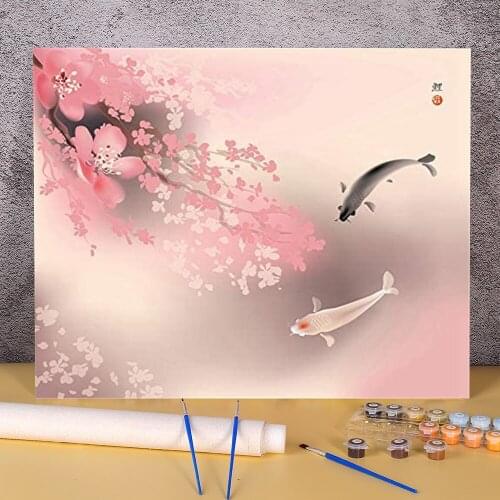 Animal Carp Painting By Numbers Set Oil Paints 50*70 Picture By Numbers Photo Handmade For Children Art