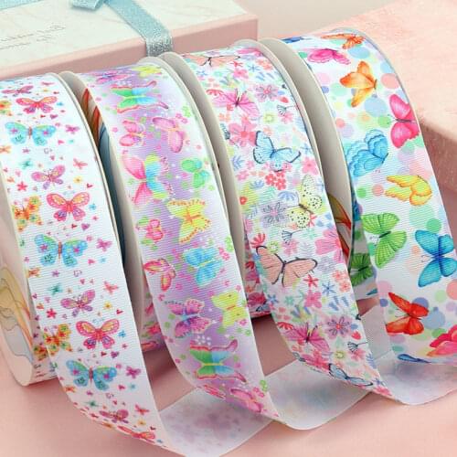 1-1/2 38mm Flower Butterfly Ribbon 10 Yd DIY Handmade Material Tiara Bow Clothing Accessories Colorful Grosgrain ribbons