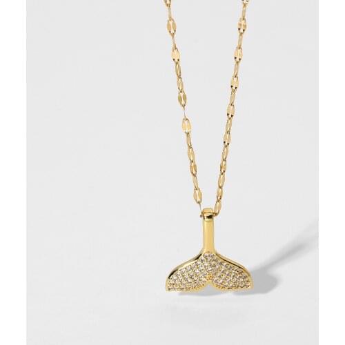 18K Gold Plated Stainless Steel Chokers Necklace For Women Elegant Full Zircon Mermaid Tail Pendant Necklace Party Jewelry