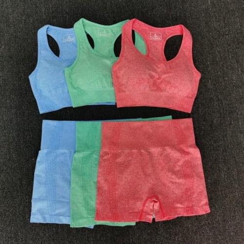 2 PCS Women Summer Seamless yoga set Fitness Sports Suits GYM Clothing Yoga bra+High Waist shorts Workout Pants