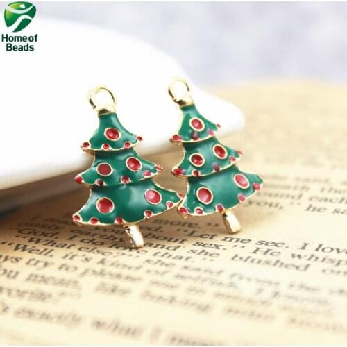 2020 Fashion Beautiful Golden Alloy Green Christmas Tree Enamel Jewelry Pendant (30 Pieces/lot) ZA1081