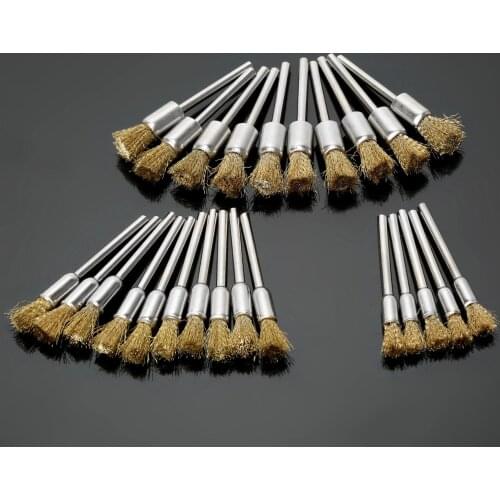 25Pcs 5/6/8mm Brass Wire Wheel Brushes Kit Abrasive Head Set for Metal Surface Polishing Buffing Grinding Deburring Rotary Tools