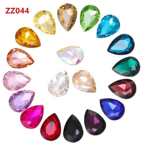 AB color Drop Shape Glass Rhinestones glue On Teardrop Crystal Stone Strass Diamond Metal Base Buckle Wedding Decoration ZZ044
