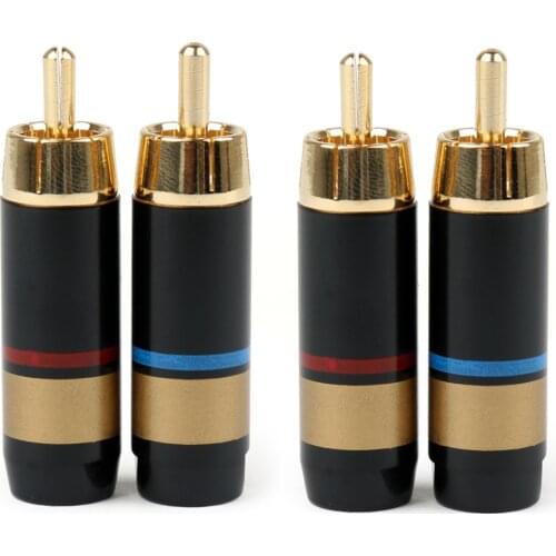 Areyourshop Sale 4PCS Copper RCA Plug Audio Cable Male Connector Adapter Connector Soldering Phono Male for 6.6mm Cable