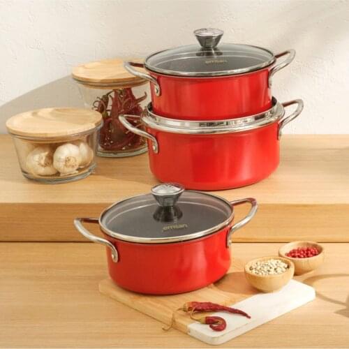 Aventura Granite Veneer 6 Piece Red Cookware Set