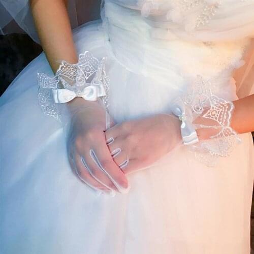 White Short Wedding Gloves Women Bridal Gloves Elegant White Lace Gloves for Bridal Wedding Accessories