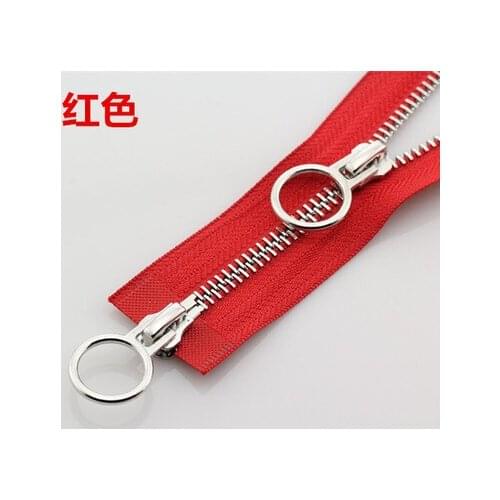 Free shipping 2pcs/lot red 5# metal zipper bright silver teeth double sliders circle zipper clothes coat down jacket zipper
