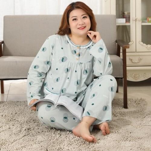 Free Shipping 2020 Womens Summer Large Size Cotton Long Sleeve Pants Pajamas Set Round Neck Pullover Thin Cardigan 5XL