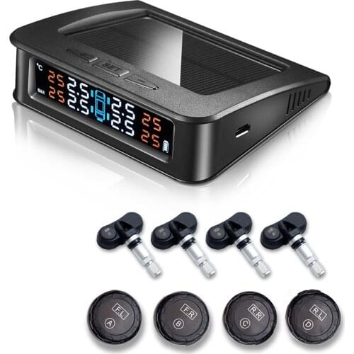 Wireless Solar TPMS LCD Car Tire Pressure Monitoring System + 4 External Sensors