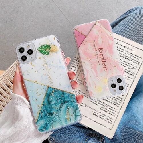 Glitter Gold Foil Geometric Marble Phone Case for iPhone 11 Pro XS MAX XR X SE 2020 7 8 Plus Shockproof Soft Silicone Back Cover