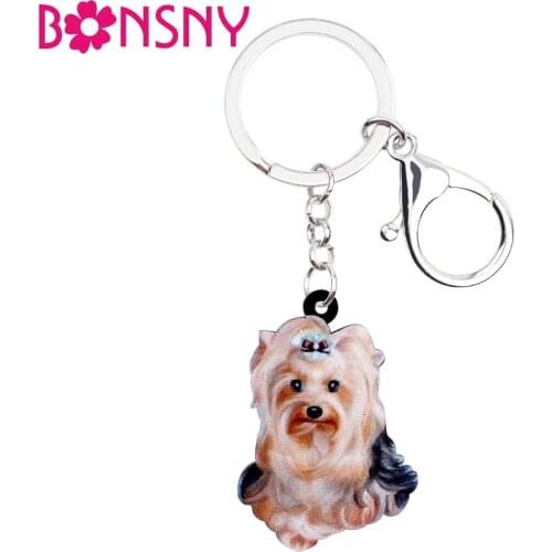 Bonsny Acrylic Elegant Yorkshire Terrier Dog Key Chains Keychain Rings Jewelry For Women Girl Ladies Handbag Car Charms 2018 New
