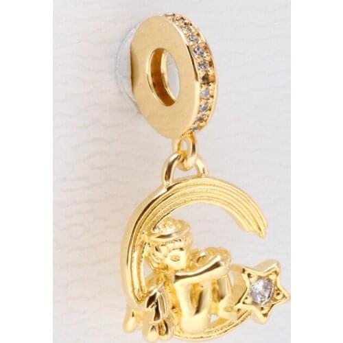 Bewill 925 Sterling Silver Golden Angel and Shooting Star Pendant Angel Necklace Shooting Star Pendant Fit DIY Original Bracelet