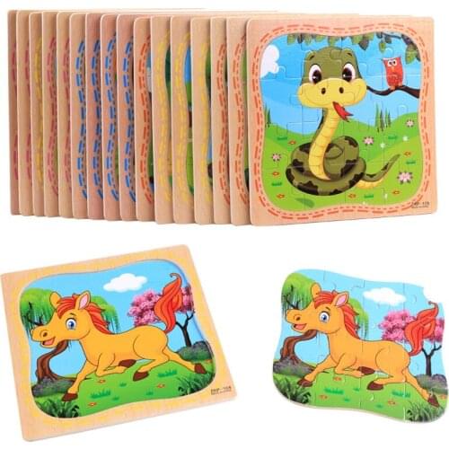 16 Pieces Of Wooden Jigsaw Puzzles For Children Kids Toys Cartoon Animal/Traffic Puzzles Baby Educational Puzles Wholesale