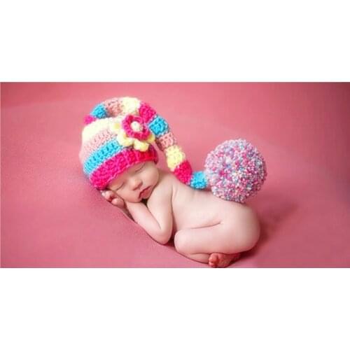 Baby photo props hat baby hundred days style long tail cap photo wool knitwear newborn photo props
