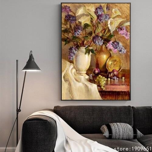 Cotton no frame impression purple flowers canvas printings oil painting printed on cotton home wall art decoration pictures