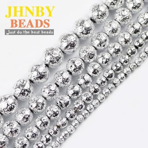 JHNBY Bright silvers Lava volcanics Natural Stone 4/6/8/10/12MM charm Round Spacers Loose beads for Jewelry making DIY bracelets