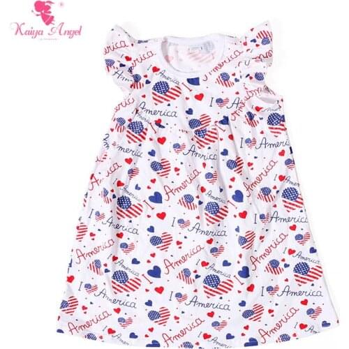 Kaiya Angel 2017 US Patriotic Kids Dress Hot Sale Children Clothes Heart White Cotton Dresses 4th Of July Toddler Clothes