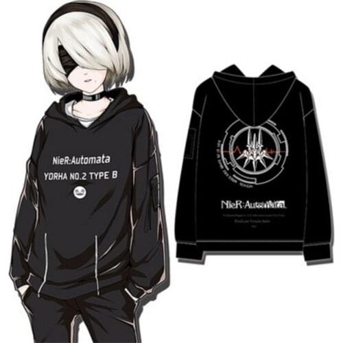 NieR Automata YoRHa No.2 Type B Cosplay Costume Black 100% Cotton Pullover Hoodie