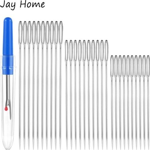 30Pcs Large Eye Stitching Needles with Sewing Seam Ripper 3 Sizes Big Eye Hand Sewing Needles for DIY Embroidery Needlework Tool