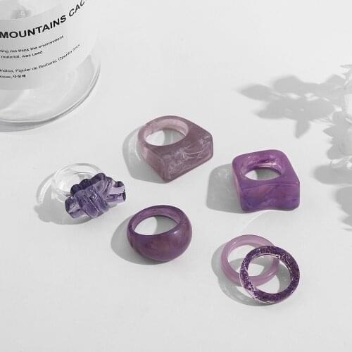 Trendy Transparent Purple Acrylic Resin Ring For Women Geometric Round Square Ring Fashion Party Jewelry 2021 Hot Sale