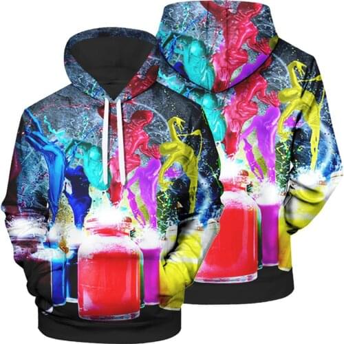Mens Color Spray Paint 3D Digital Printing Top Casual Hooded Pullover