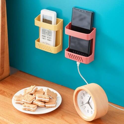 Wall Mounted Organizer Storage Rack Plastic Self Adhesive Remote Control Mobile Phone Charging Plug Wall Holder Stand Bracket