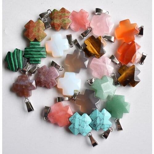 Fashion good quality natural quartz tiger eye stone cross cut faceted pendants Charm fit Necklaces jewelry making 12pcs