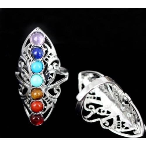 New 7 Chakra Stone Beads Healing Metaphysic Inlay Semi-precious Butterfly Open Adjustable Rings