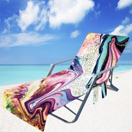 New Marble Lounge Chair Beach Towel Cover Microfiber Pool Lounge Chair Cover with Pockets