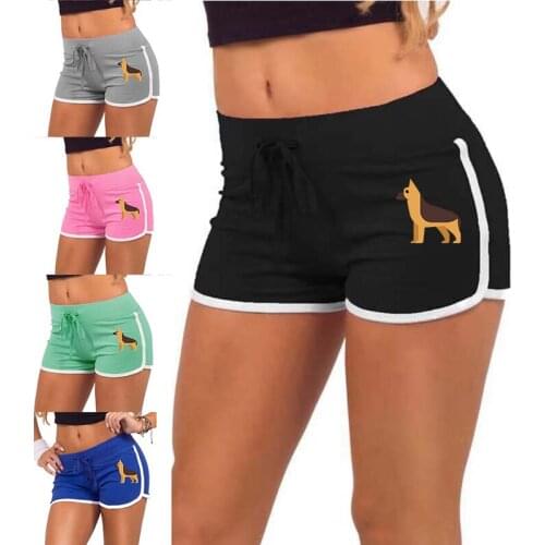 New Arrival Casual Shorts Women High Waist Elasticated Fitness Leggings Push Gym Tights Pocket Dogg Printing Short