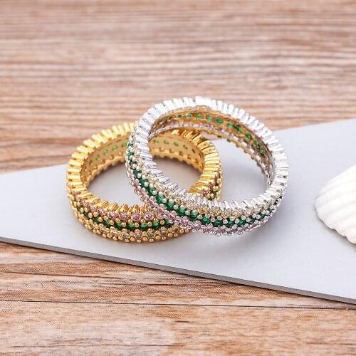 New Arrival Gold/White Colors Copper Zircon Rings Love Wedding Full Paved Crystal Elegant Women Marriage Engagement Jewelry Gift